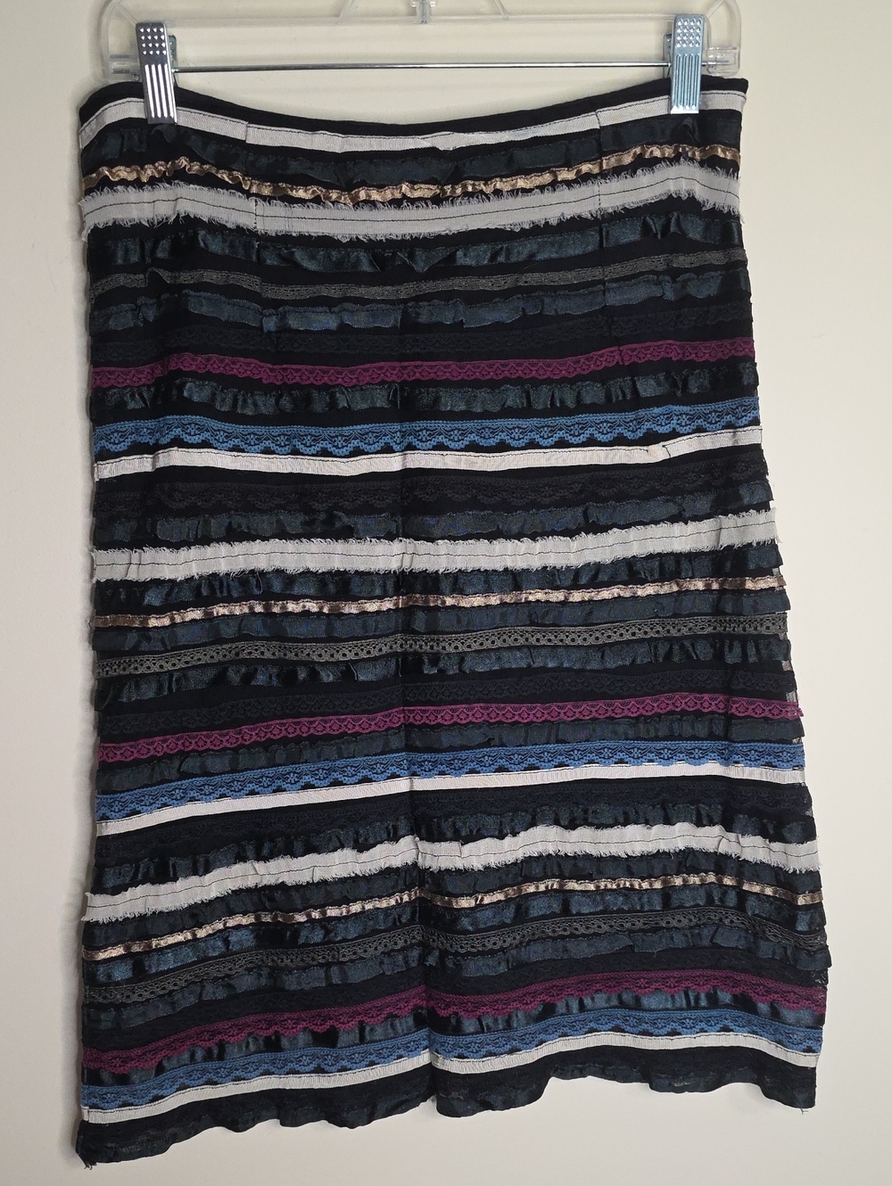 Rampage Black Midi Skirt with Blue, Purple & White Stripes